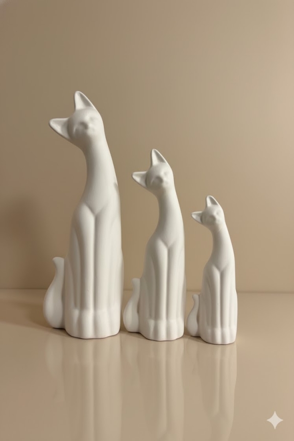 Sirtaki tabağı  Üçlü Kedi Biblo Seramik Bisküvi