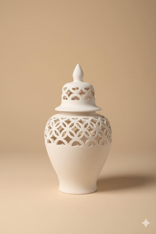  Seramik Çamurlar Oymalı Şah Kavanoz 30 cm Seramik Bisküvi