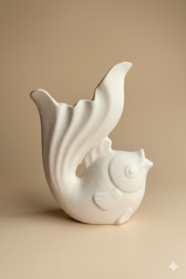 Balık Vazo Seramik Bisküvi-