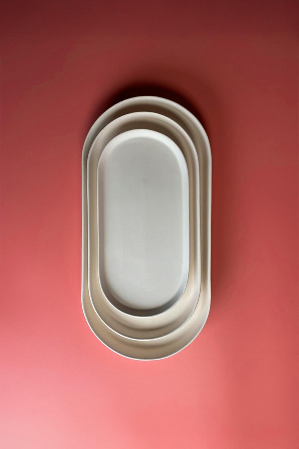 Dik Kenarlı Oval Tabak (Kutulu) - Seramik Bisküvi-34 x 17 CM