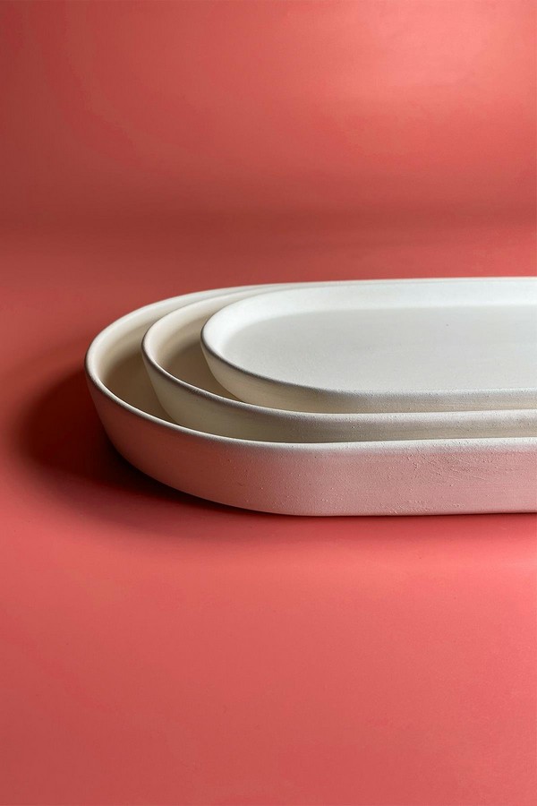  Dik Kenarlı Oval Tabak (Kutulu) - Seramik Bisküvi-34 x 17 CM