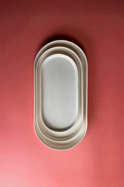 Dik Kenarlı Oval Tabak (Kutulu) - Seramik Bisküvi-34 x 17 CM