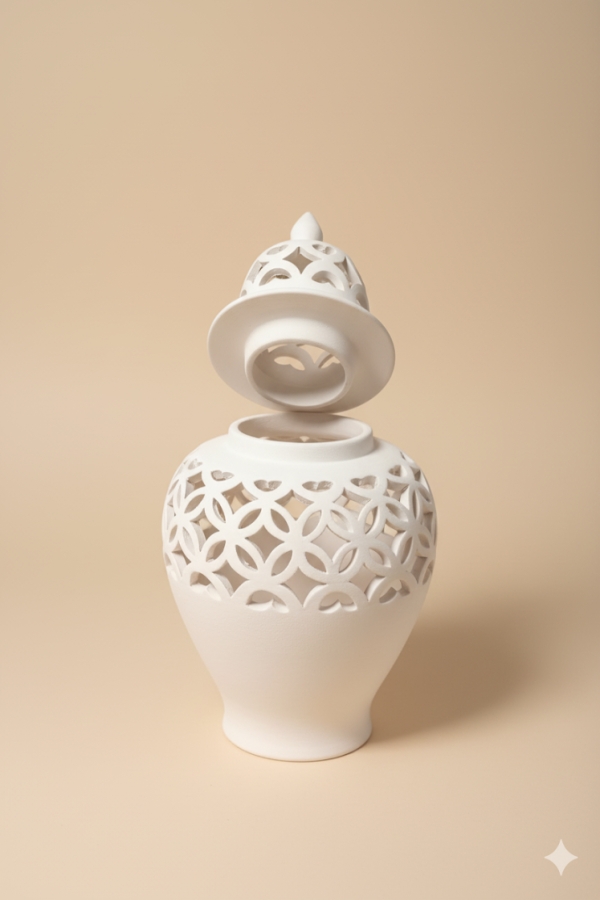  Seramik Çamurlar Oymalı Şah Kavanoz 30 cm Seramik Bisküvi