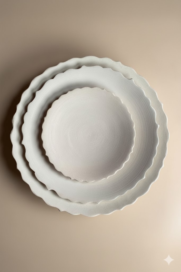 Rölyefli Çukur Tabak Seramik Bisküvi-30 CM