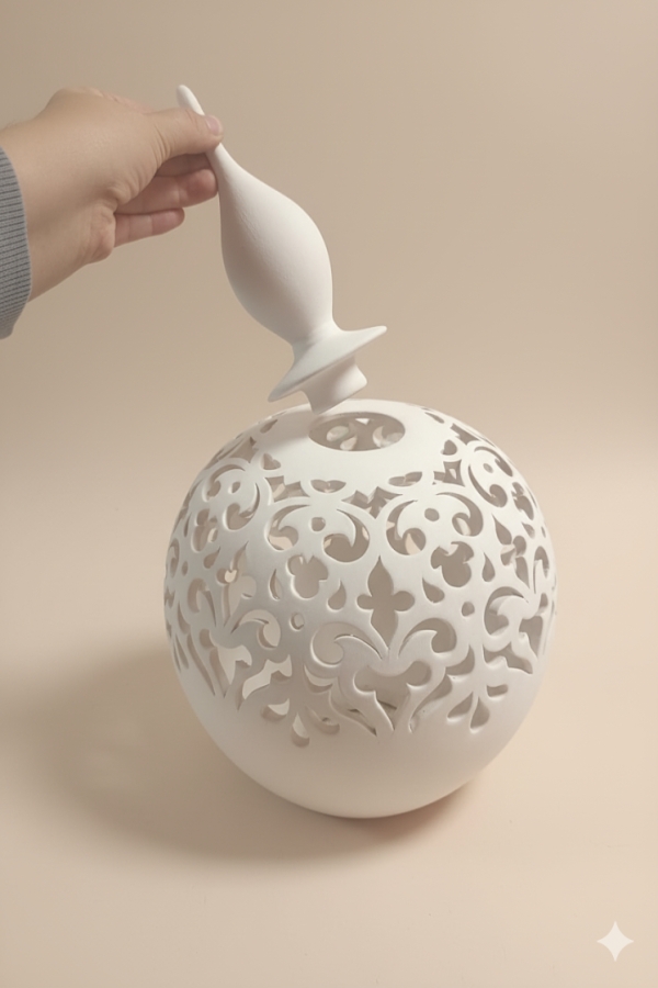  Seramik Çamurlar Seramik Oymalı Abajur 30 cm